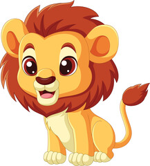 Cute little lion cartoon on white background - 666850503