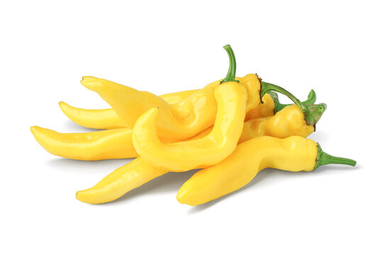 Yellow Fresh Chili Peppers On White Background.