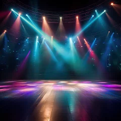 Tuinposter Empty stage with colorful spotlights. Scene lighting effects. © Ziyan Yang