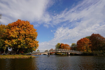Fototapeta premium Fall autumn season at Fond du Lac Lakeside Park. 