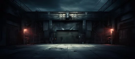 Foto op Plexiglas Nighttime entrance to frightening city warehouse loading area © AkuAku