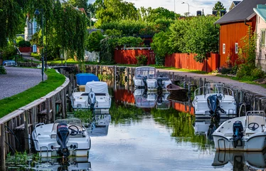 Foto op Aluminium Trosa is an idyll of old fine wooden houses and a beautiful canal © Roland
