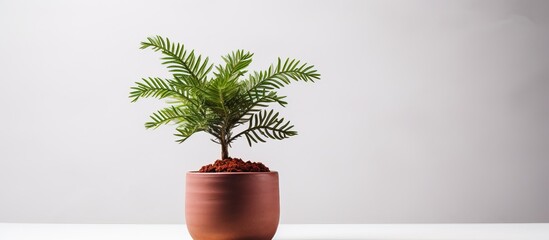 Norfolk Island Pine in a pot with natural light on white background