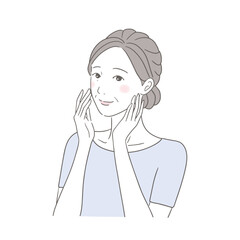 肌を触る笑顔の中高年女性