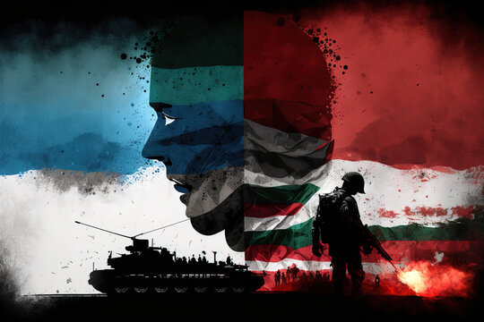 War between Israel and Palestine. Abstract image. Generative AI image. 
