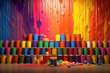 vibrant paint cans backdrop, 3D artwork. Generative AI