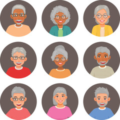 Collection of senior elderly people avatars
