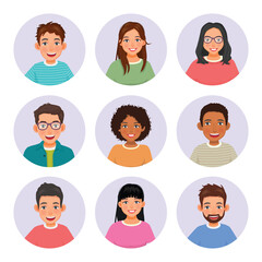 Fototapeta premium Collection of different people avatars profiles