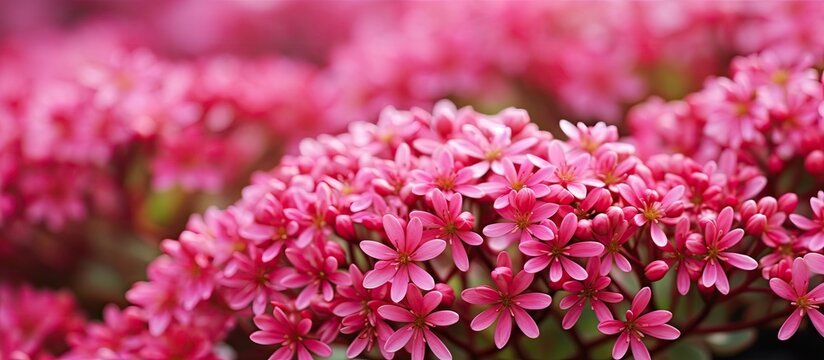 Late summer stonecrop Herbsfreude blooming with raspberry pink flowers