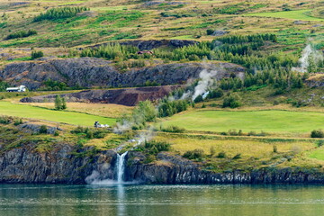 Fototapeta na wymiar Waterfall in Akureyri