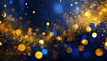 Obraz na płótnie Canvas abstract background with dark blue and gold particle christmas golden light shine particles bokeh on navy blue background gold foil texture holiday concept