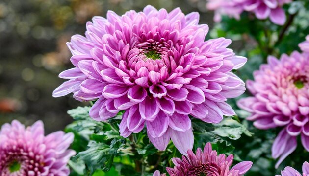 closeup of beautiful mum or chrysanthemum flowers blooming in the autumn