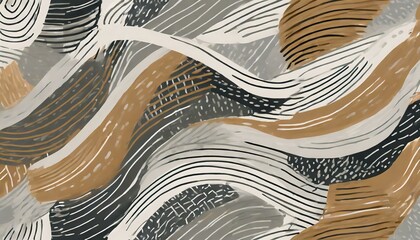 painting abstract minimal geometric seamless pattern with brush strokes hand drawn earth tone neutral color bold lines strokes abstract wallpaper vector design scribbles squiggle lines curves - obrazy, fototapety, plakaty