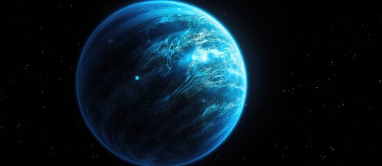 Illustration of a blue gas giant exoplanet against a dark background based on astronomy concepts