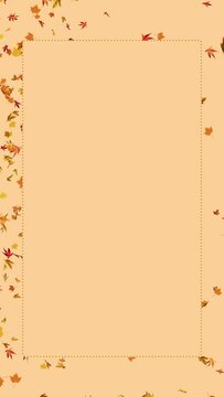 vertical social media story and short template, autumn leaves and frame background 4k loop animation ,Halloween and thanksgiving design element