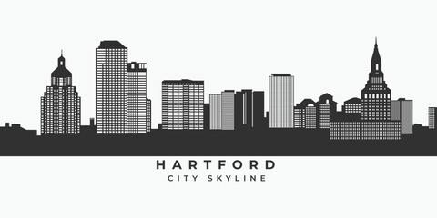 Hartford city skyline silhouette. Connecticut cityscape in united states with vector format