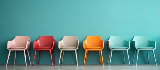 Contemporary chairs in front of wall backdrop
