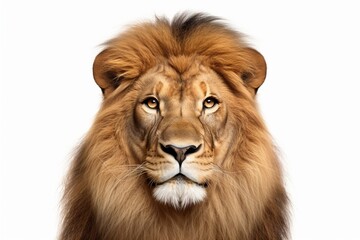 Portrait of a Male adult lion looking at the camera, Panthera leo, isolated on white : Generative AI