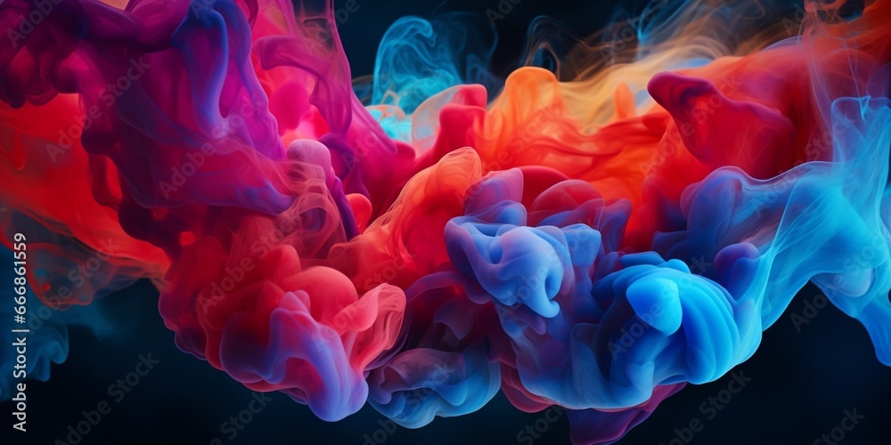 Aufkleber Beautiful abstraction of liquid paints in slow blending flow mixing together gently : Generative AI