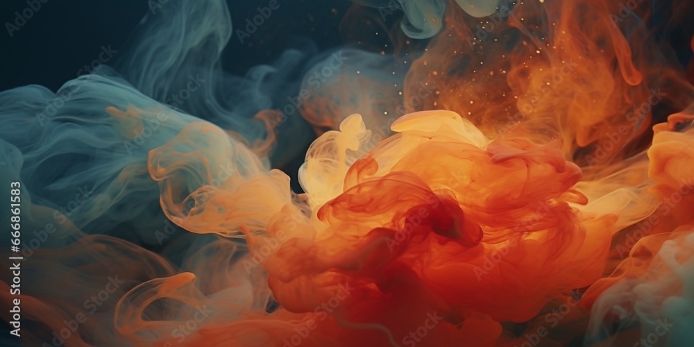Poster Beautiful abstraction of liquid paints in slow blending flow mixing together gently : Generative AI