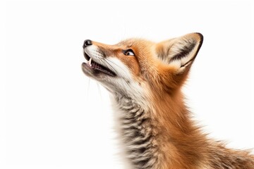 Fototapeta premium Side view of a Red fox looking up, two years old, isolated on white : Generative AI