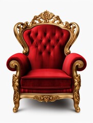 Concept of luxury and success with red velvet and gold armchair.isolated on white background with clipping path. : Generative AI