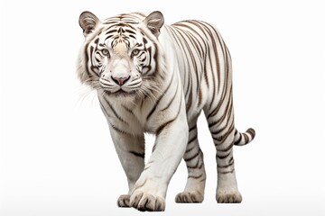 Obraz premium Strong white tiger walking, isolated on white background : Generative AI