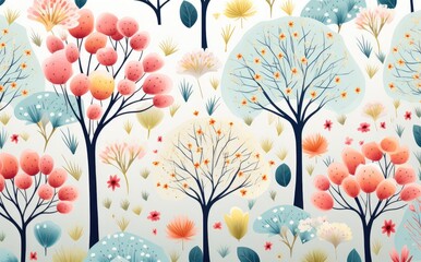 Background with cute, beautiful patterns, delicate colors, tree patterns, tree, wallpaper illustrations.