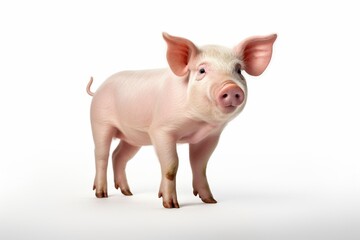 Fototapeta premium Happy young pig isolated on white background. Funny animals emotions. : Generative AI