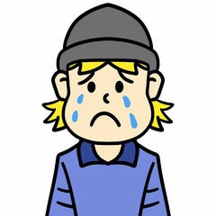 Obraz premium sad boy cartoon, illustration, on white background.