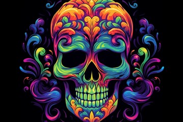 vibrant skull design on dark backdrop. Generative AI