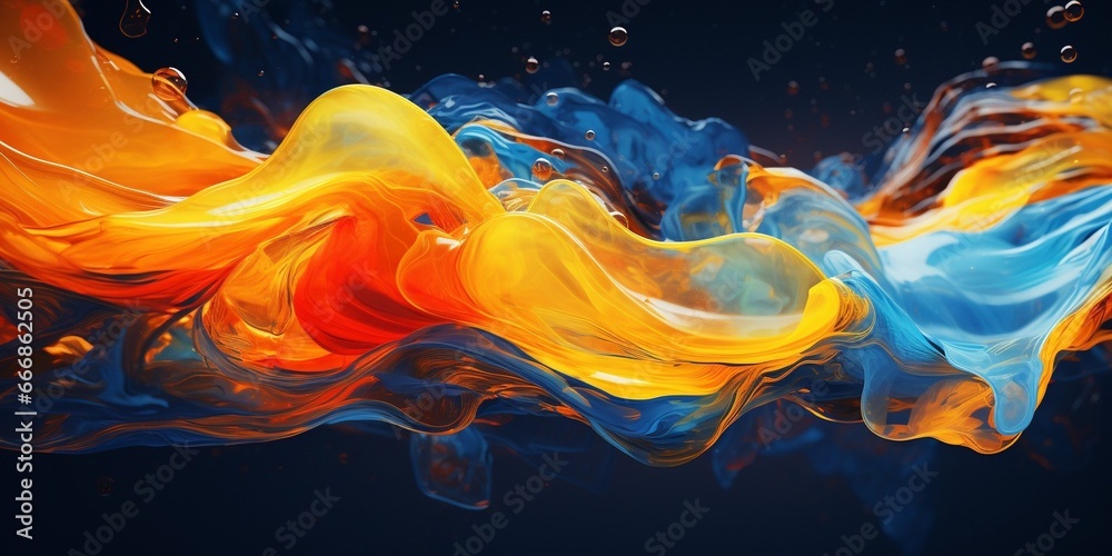 Poster Beautiful abstraction of liquid paints in slow blending flow mixing together gently : Generative AI