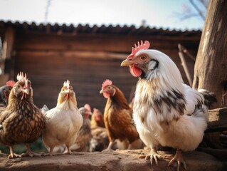 Fototapeta premium Peru and the chickens carefree. Small farm animals. : Generative AI