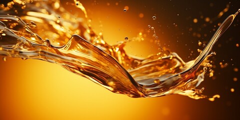Liquid golden splash texture, abstract beverages background. Whisky, rum, cognac, tea or oil. : Generative AI - obrazy, fototapety, plakaty