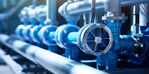 Water pump and pipes. Transparent pipe to show water flows inside the water supply system. : Generative AI