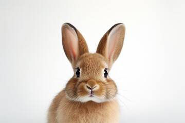 Front view of white cute baby holland lop rabbit standing on pink background. Lovely action of young rabbit. : Generative AI