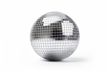 Shiny silver disco ball isolated on white : Generative AI
