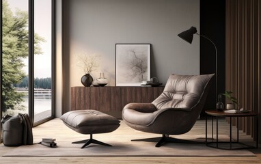 Modern living room with a Nordic style leather chair