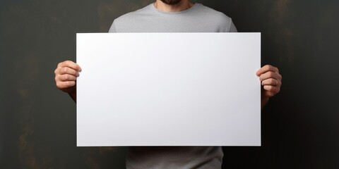 Man holding a blank poster : Generative AI - obrazy, fototapety, plakaty