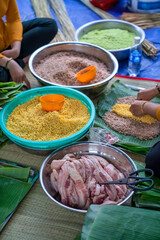 Banh Tet or Vietnamese cylindrical sticky rice cake, Ho Chi Minh city, Vietnam