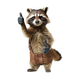 A raccoon giving a thumbs up isolated on transparent  background