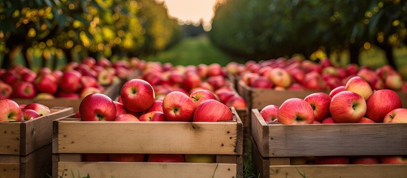 Portland NH during apple harvest season with crates filled with ripe wooden apples