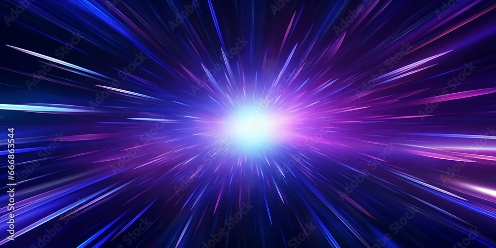 Poster purple & blue abstract radial lines geometric background. data flow. optical fiber. explosion star. 
