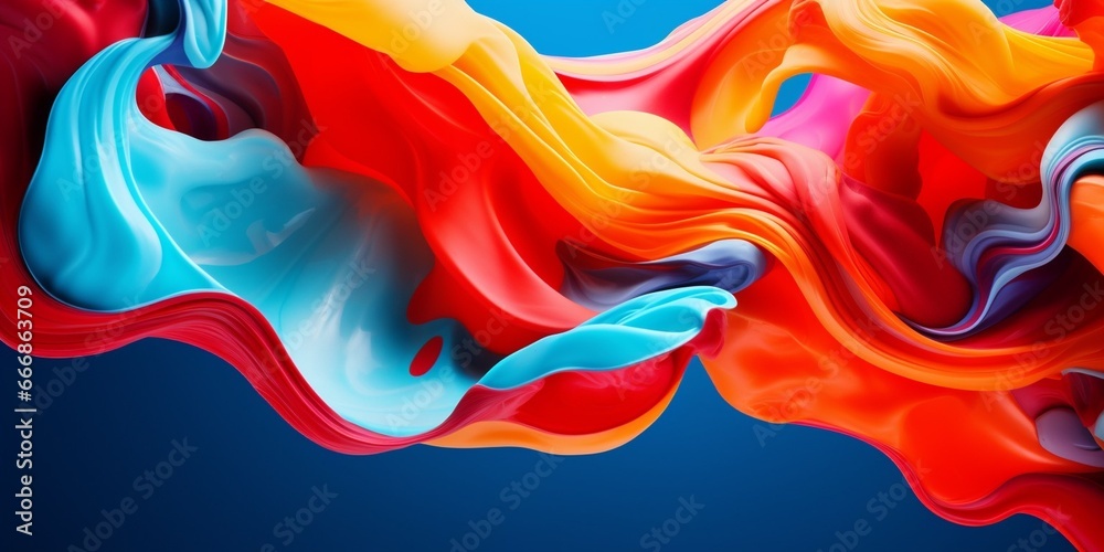 Poster close-up shot of thick paint of various bright colors flowing down and mixing together : generative 