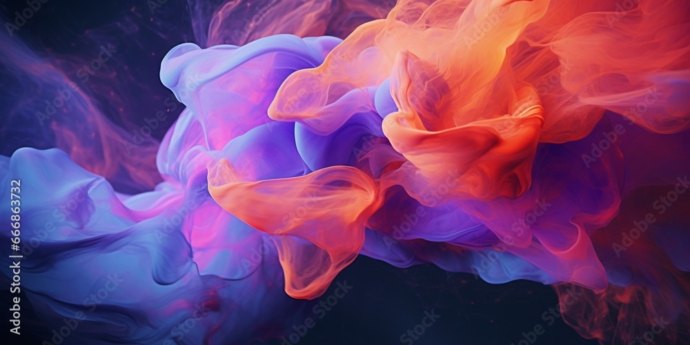 Poster Beautiful abstraction of liquid paints in slow blending flow mixing together gently : Generative AI
