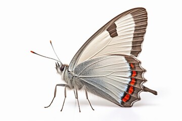 White M hairstreak butterfly Isolated on white background side profile view : Generative AI