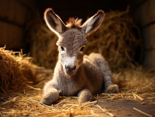 Fototapeta premium young baby donkey : Generative AI