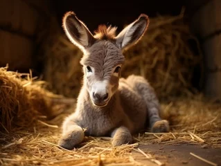 Zelfklevend Fotobehang young baby donkey : Generative AI © Generative AI