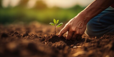 Expert hand of farmer checks quality of soil before sowing. The farmer tests soil the growth quality of seedling.Agriculture concept. : Generative AI