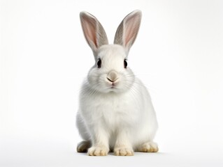 Studio shot of a white rabbit isolated on white background. : Generative AI